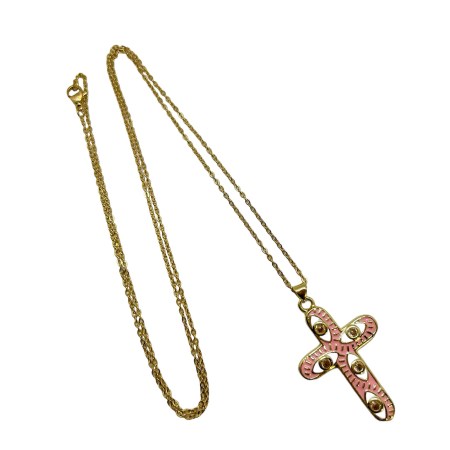 necklace steel chain gold cross metal pink22